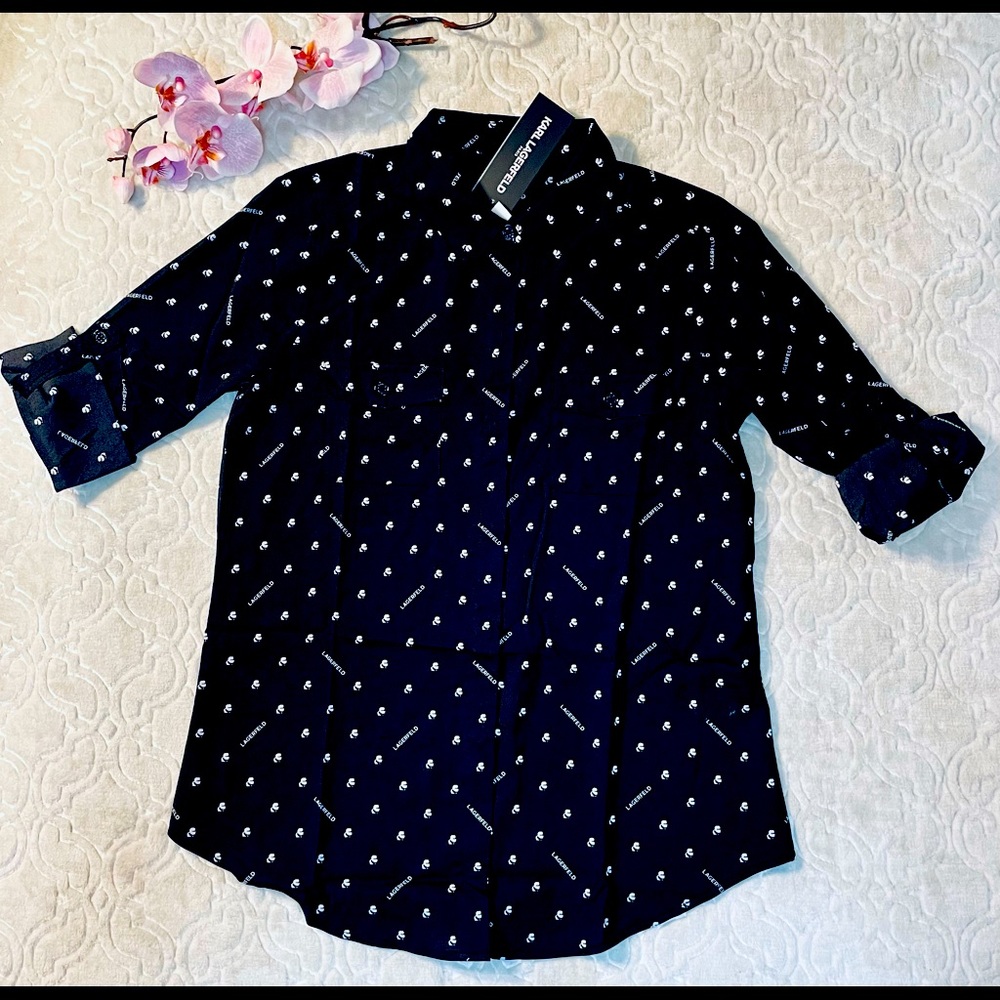 Karl Lagerfeld Paris button up Shirt Novelty Polyester Black / White Women.